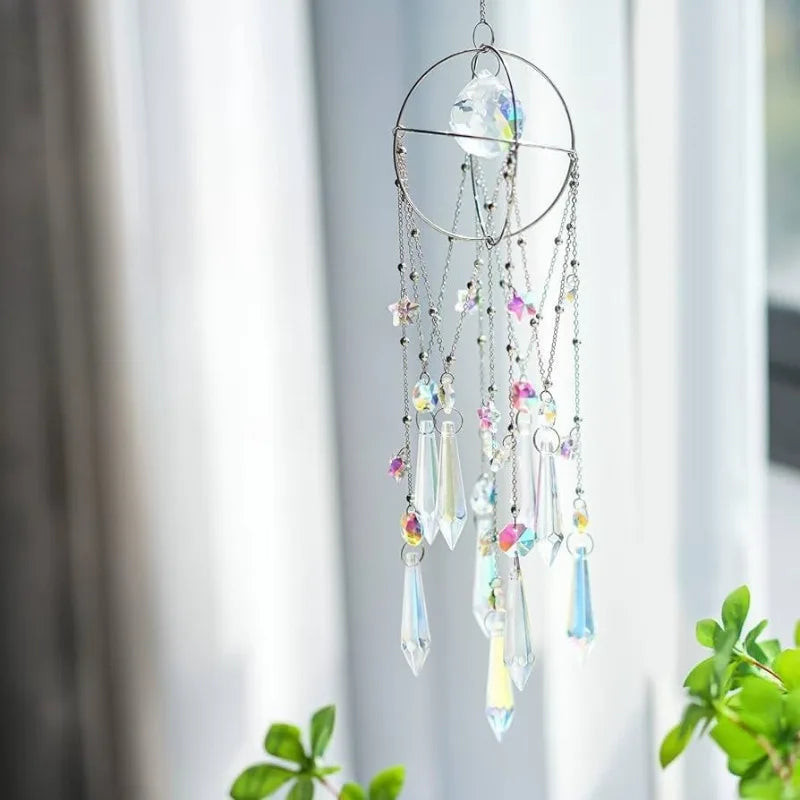 attrape vent cristal chaînes boho décoratif intérieur extérieur transparent multicolore vert bleu rose modernes