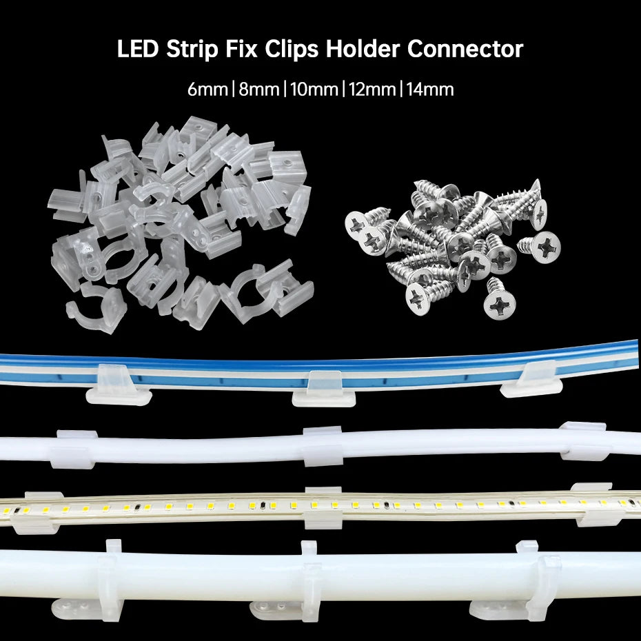 clips fixation ruban led transparent vis pratique fonctionnel 6mm 8mm 10mm 12mm 14mm