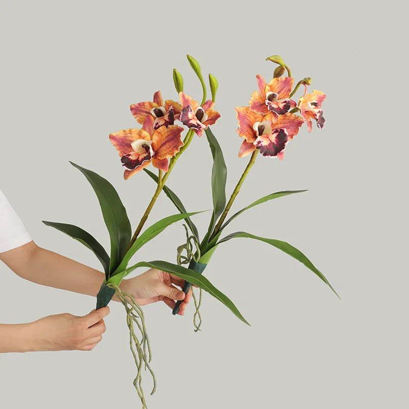 Bouquet artificiel orchidées orange vert blanc violet décoration intérieure réaliste maison fête