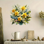 sticker mural adhésif bouquet fleurs jaunes roses classique salle bains moderne pvc floral