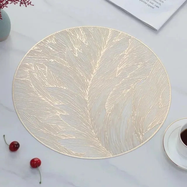 tapis table moderne élégants feuilles stylisées blanc doré respectueux environnement 4pcs