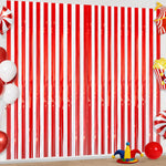 rideaux franges métalliques rouge blanc motif rayures décoration cirque fête anniversaire mariage événement