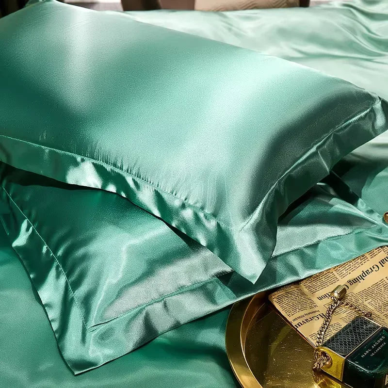 protège oreiller soie uni moderne beige gris rose vert violet bleu opulent brillant 48x74cm