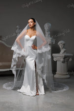 voile mariée deux niveaux dentelle polyester blanc classique opacité chapel cathedral royal
