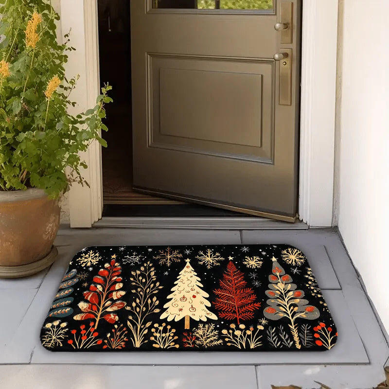 tapis noël imperméable noir blanc rouge sapins flocons neige salon cuisine extérieur festive