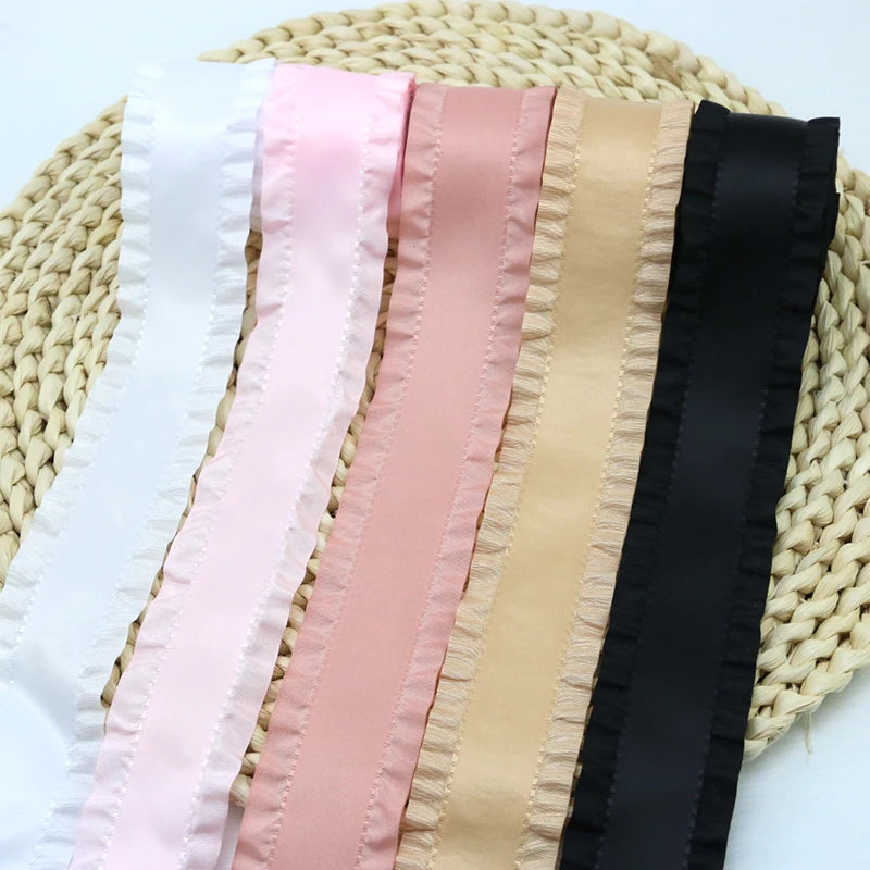 ruban satin rose clair bord frangé yards élégant déco opacité double face