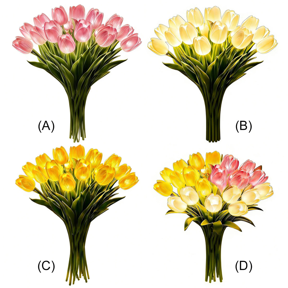 bouquet tulipes lumineuses rose jaune blanc moderne décoration intérieure transparent bocal chambre festive
