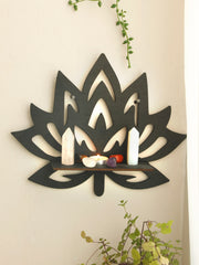 Étagère flottante en bois avec motif lotus pour décoration murale boho chic et zen