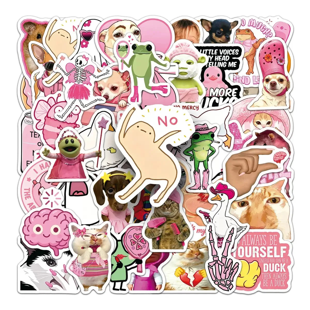 stickers animaux rose blanc noir stickers imperméables adhésifs cartoong pop art mignons 50pcs