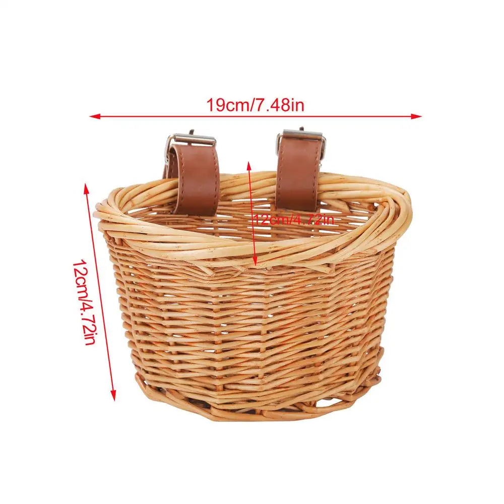panier vélo enfant tressé wicker doublure marron sangles réglables vintage rustique
