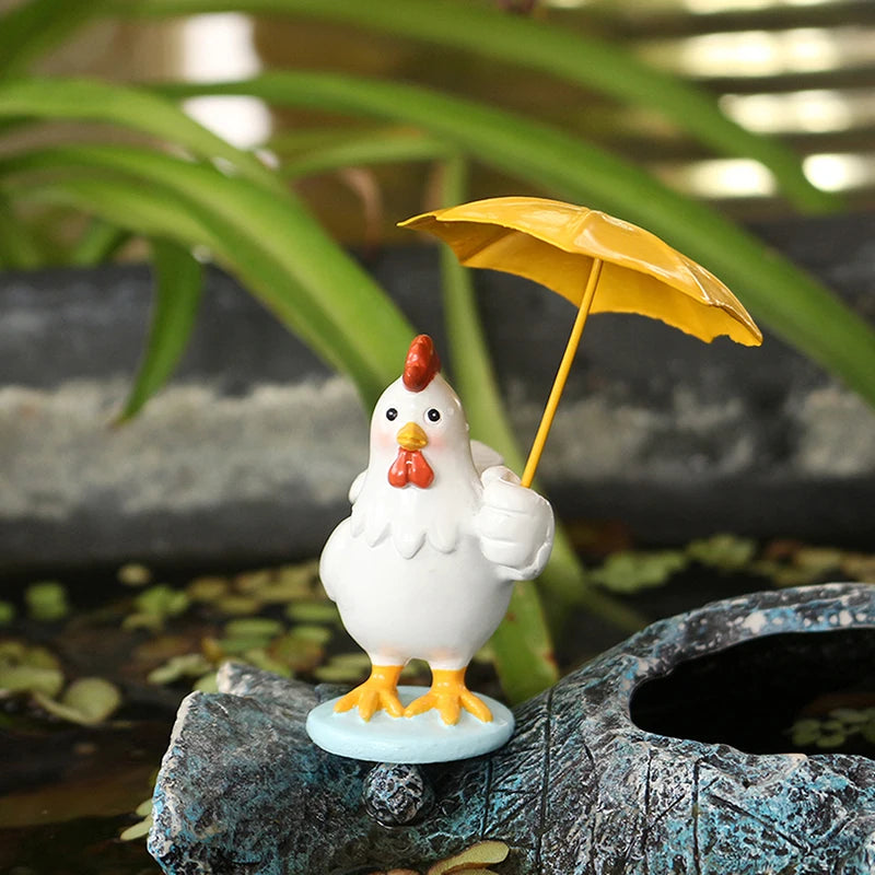 statue décorative miniature coq parapluie extérieur intérieur blanc rouge orange jaune bleu lisse tissu