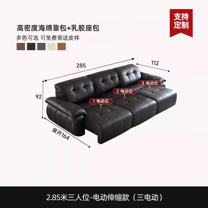 Canapé lit moderne simili cuir noir oreillers variable bed électrique 285cm