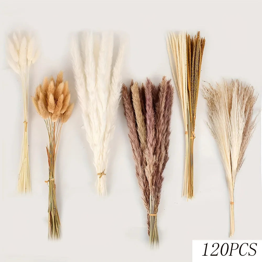 décoration boho bouquet pampas séchés beige crème anniversaire mariage table vase