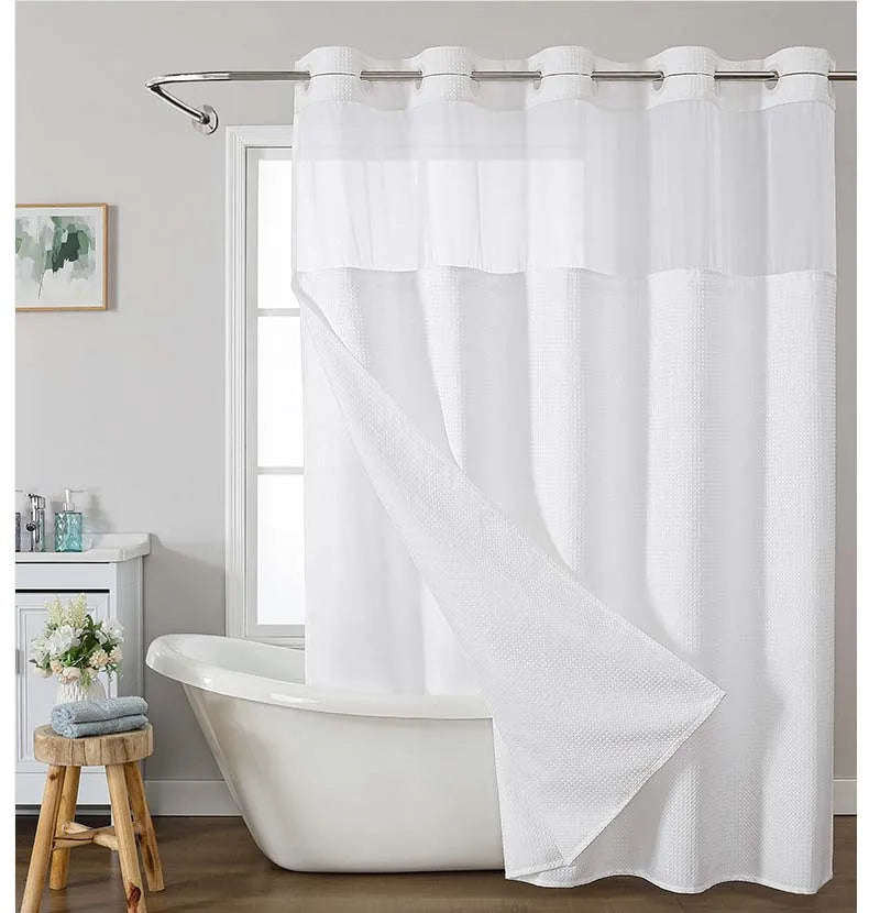 rideau douche blanc texture points moderne ourlet standard polyester respectueux environnement 183x183cm 183x198cm 183x213cm
