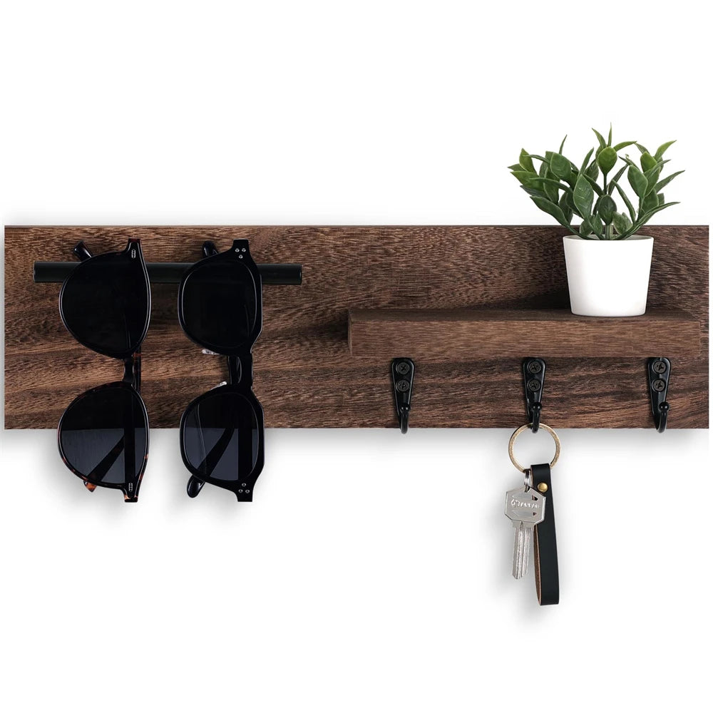 porte clés mural bois moderne vis fixations rangement horloge lunettes plantes