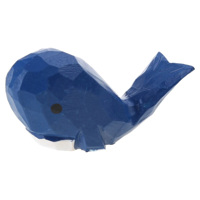 statue animale bois figurine bleu rose motif floral minimaliste yeux stylisés petite deco