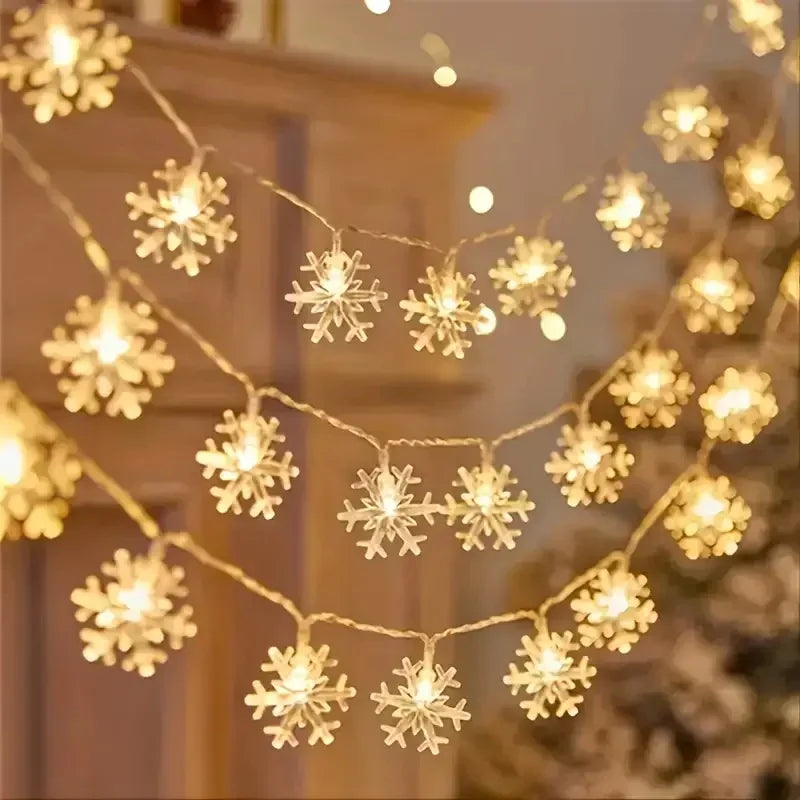 guirlande lumineuse flocons neige blanc doré décoration noël halloween nouvelle année chambre maison festive