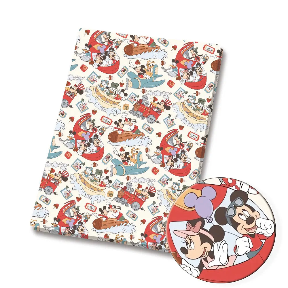 papier cadeau coton personnages disney dessin animé motif princesse stitch minnie rose bleu blanc