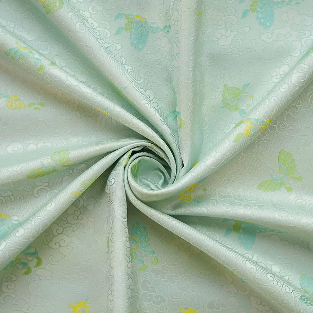 tissu polyester vert menthe papillons motifs floraux brocart décoratif résistant matériaux bricolage