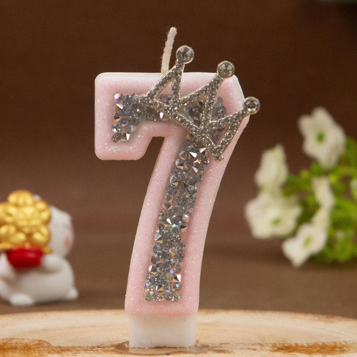 bougies chiffres rose pâle strass argenté décoratives anniversaire princesse couronne festive création