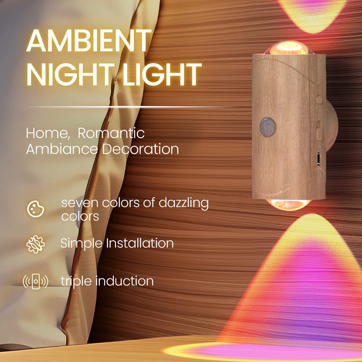 lampe murale rechargeable capteur mouvement modes éclairage led adhésif indicateur charge type