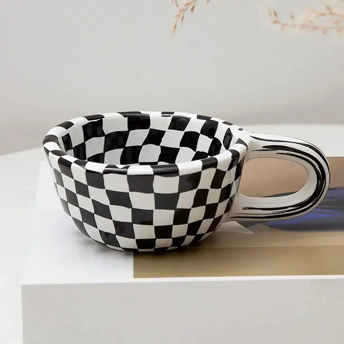 tasses céramique classiques damier noir blanc tasse unique poignée