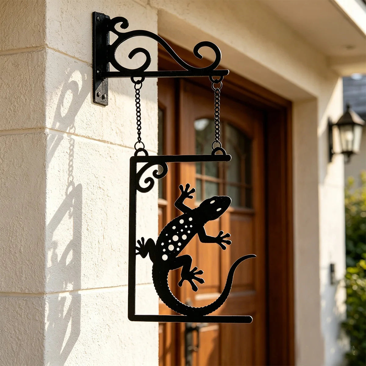 décoration murale lézard métal suspendu pots fleurs rustic extérieur mur brique cloison bois