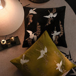 housse coussin noir oiseaux dorés traditionnel brodé opacité polyester coton 45x45cm 50x50cm
