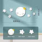 décoration murale enfant lune nuages étoiles adhésif pvc blanc rose verte