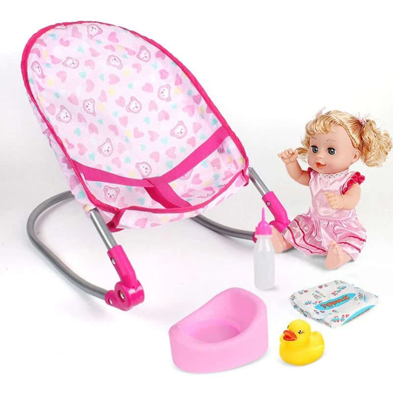 jouets poupées rose blanc gris imprimés coeurs bébés balançoire chaise poussette lit ensemble modernes