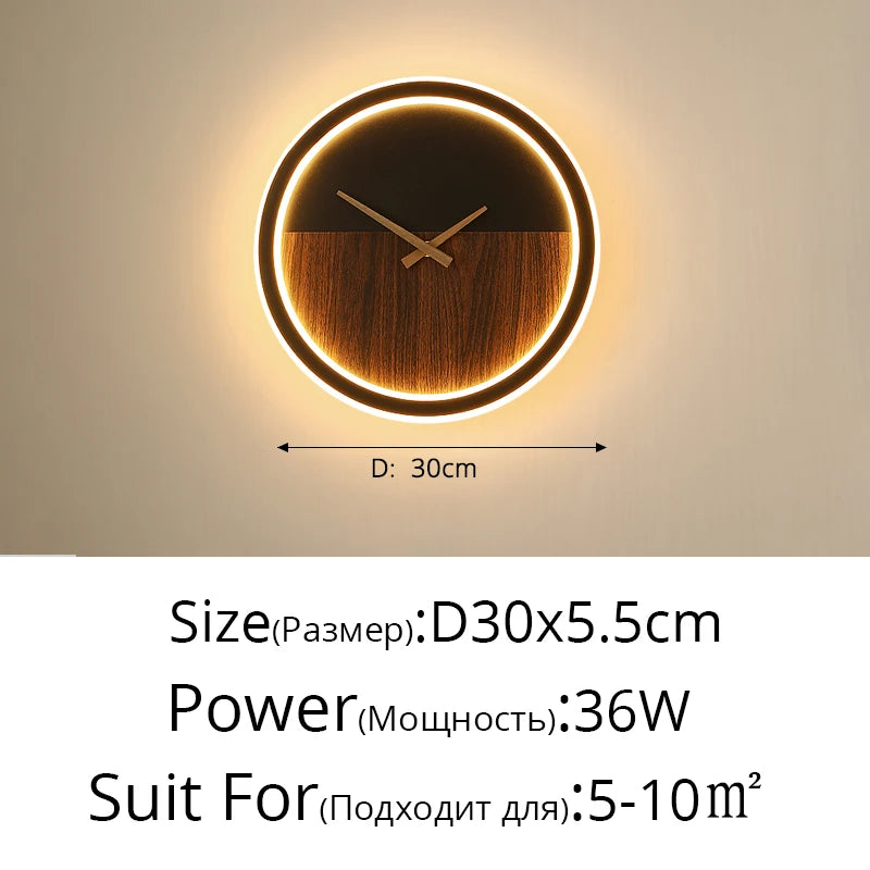 applique murale moderne horloge LED contemporain éclairage quotidien noir doré fixée mur