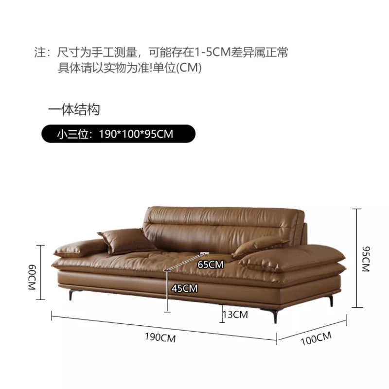 canapé moderne marron clair simili cuir pieds noirs coussins marrons table basse 190cm assemblage