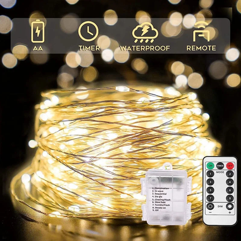 guirlande lumineuse fil cuivre led blanc doré modes batterie usb moderne décorationextérieurintérieur 100led
