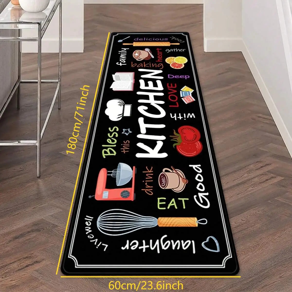 tapis cuisine imprimé moderne motifs kitchen noir blanc polyvinyle polyester durable