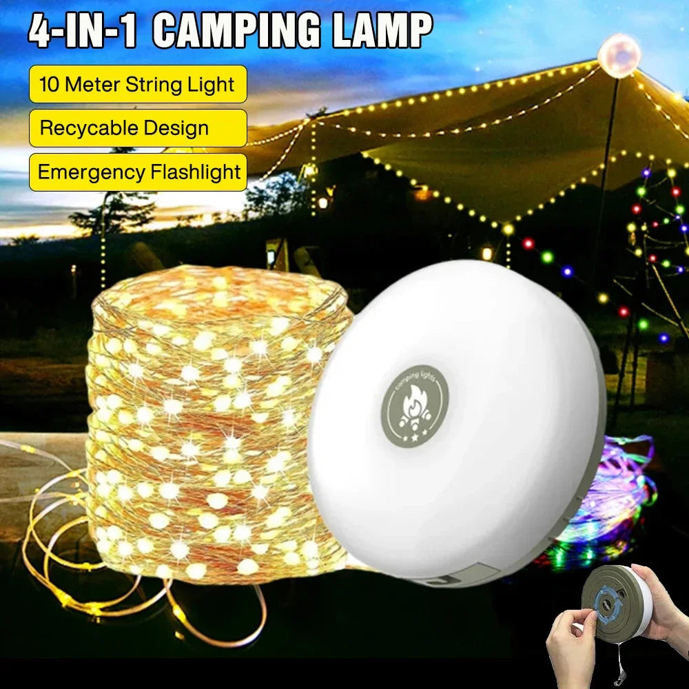 lampe camping guirlande led fil lumineux rechargeable extérieure décoration multicolore jaune blanc