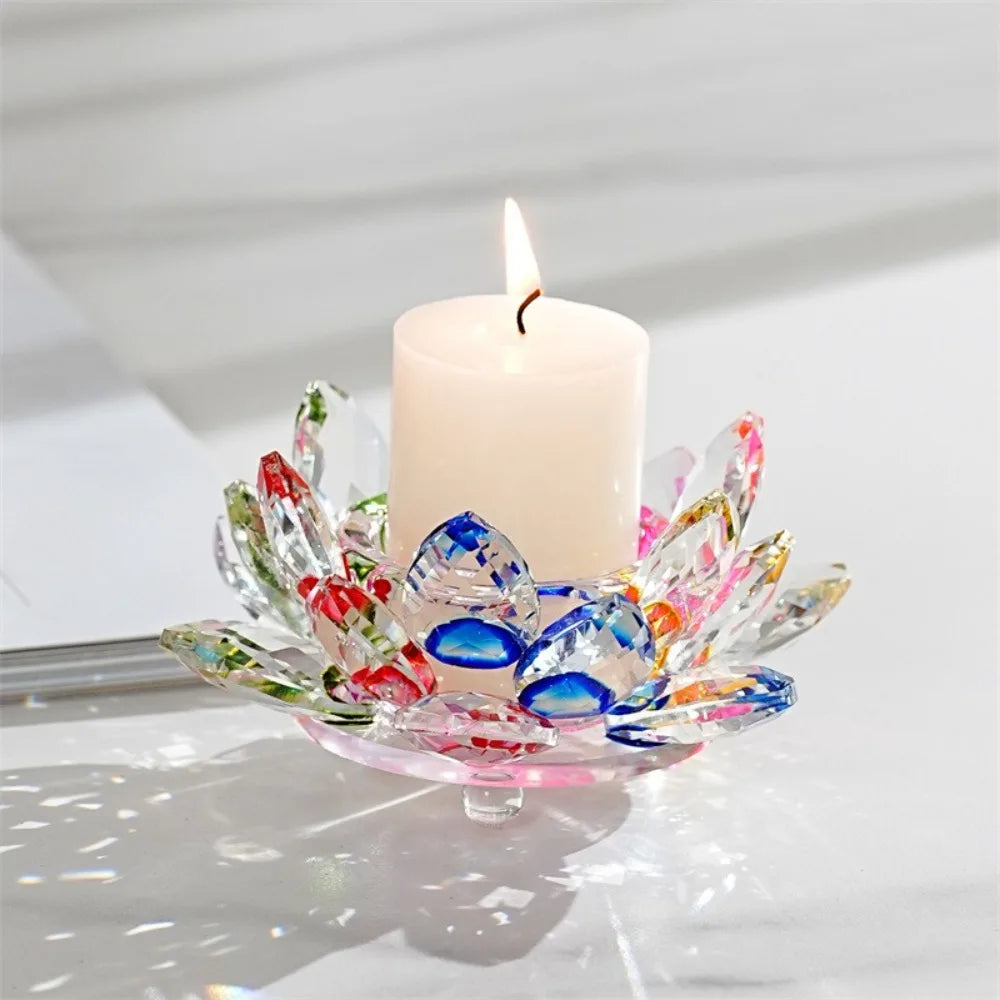 support bougie moderne transparent fleur lotus multicolore rose marron violet élégant décoration intérieure bougies