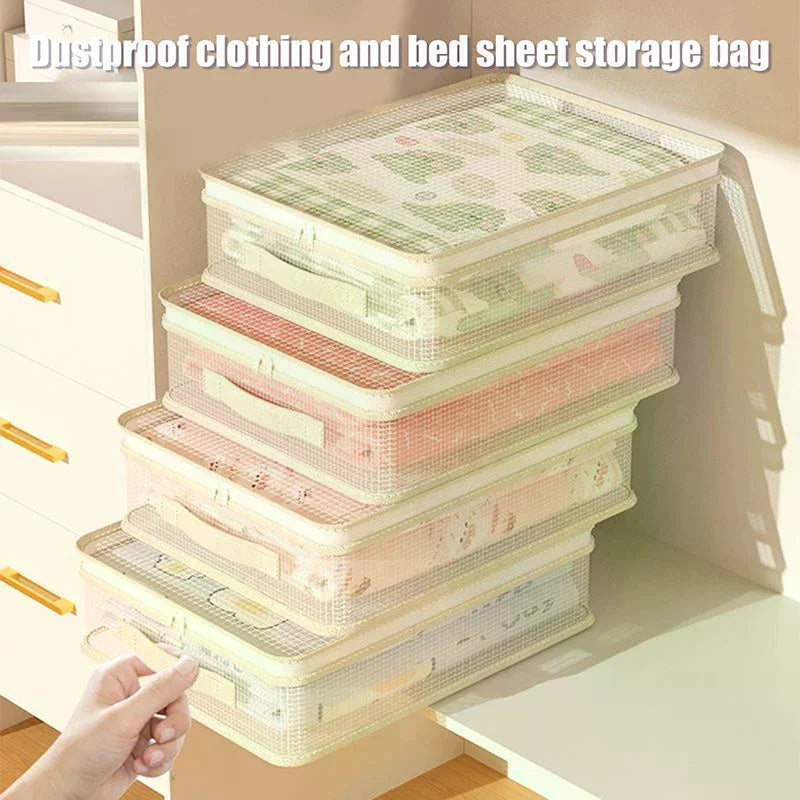 sacs rangement vêtements draps blanc rose vert bleu motifs enfants mesh translucides poignées tissu