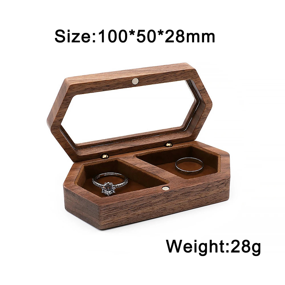 boîte bijoux bois marron intérieur blanc moderne vis anneau doré transparent 28g