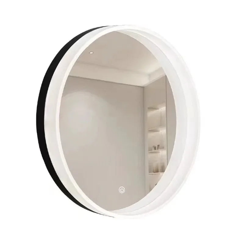Miroir rond bois massif avec étagère noir