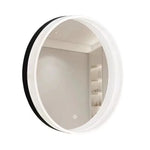 Miroir rond bois massif avec étagère noir