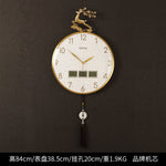 horloge murale moderne ornement cerf cadre doré aiguilles tissu noir pompon nouveau chinois