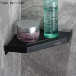 étagère salle bain moderne acier inoxydable argenté noir lisse brillante minimaliste