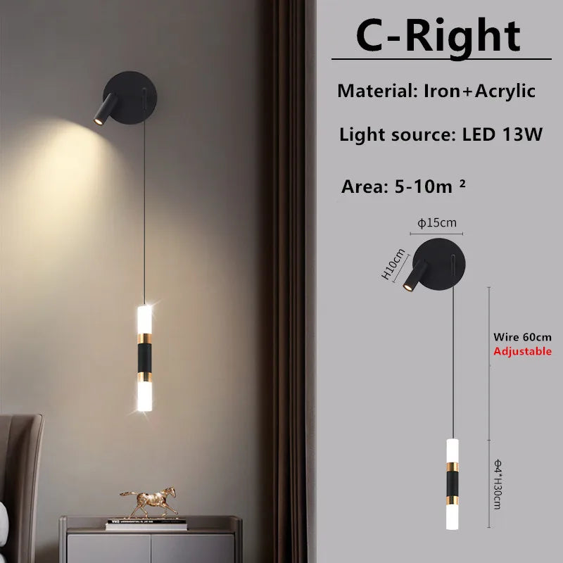 lampe murale moderne minimaliste noir éclairage quotidien fixée mur led chambre salon