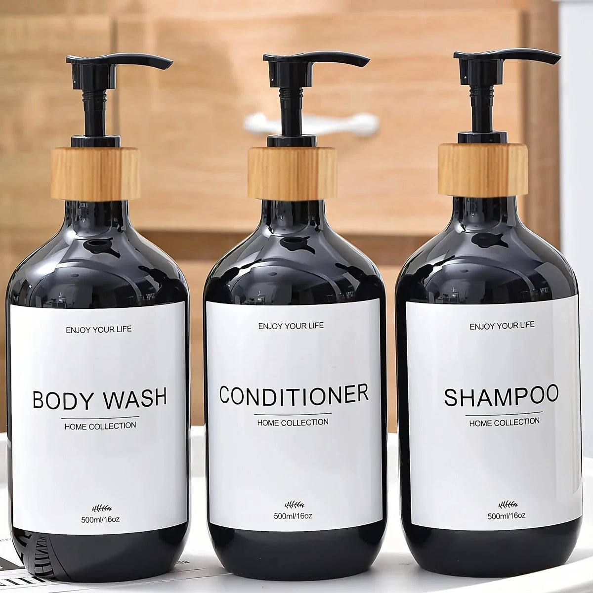 flacons bain marron rechargeables 500ml transparents minimaliste 3pcs pommade opaques Pompe étiquette