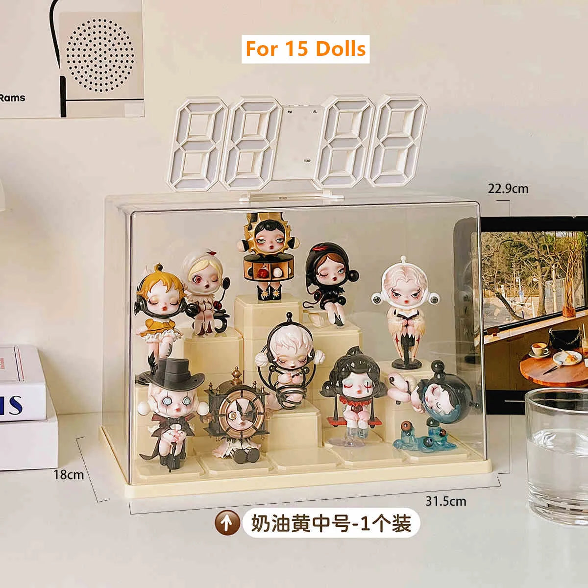 présentoir transparent figuriannes rangement moderne compartiments adhésif collection réutilisable respectueux environnement exposant divers articles
