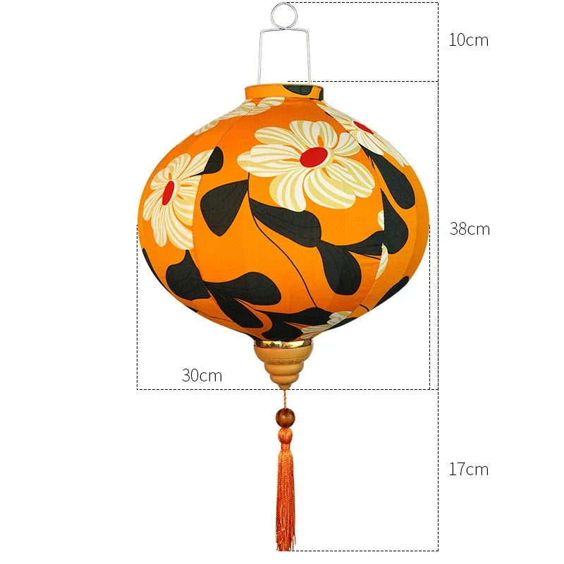 lanterne japonaise traditionnelle rouge fleurs décorative artisanale pompon bois suspendue