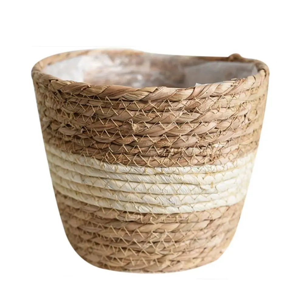 panier tissé motif géométrique rustique intérieur extérieur plantation plante décoration naturelle