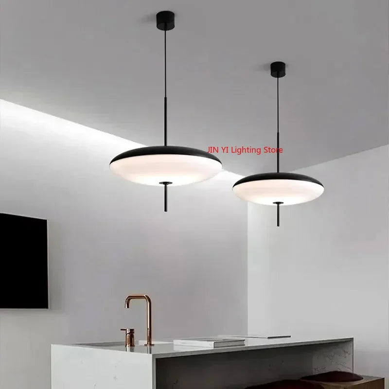 suspension lumineuse moderne minimaliste noir blanc câble rond plat mat
