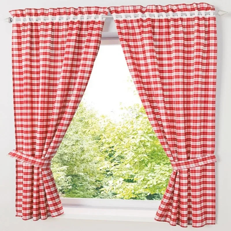 rideau carreaux rouge blanc classique bordure blanche maison polyester opulent moderne simple