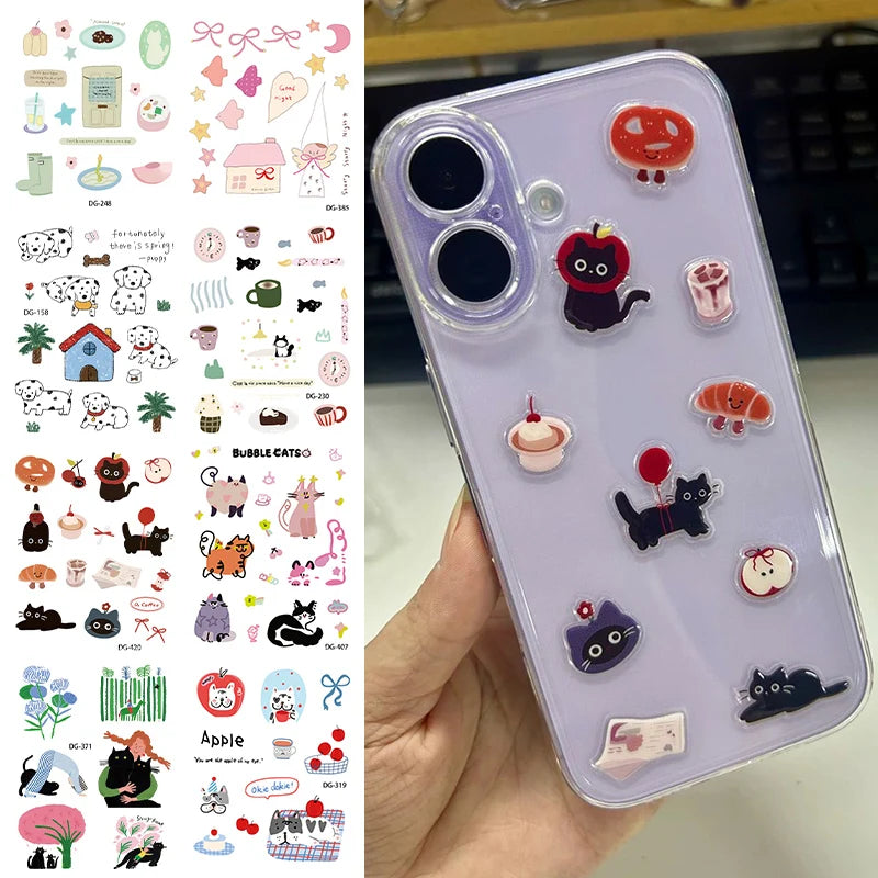 sticker adhésif transparent mignon coque téléphone motif animaux chats chiens positif